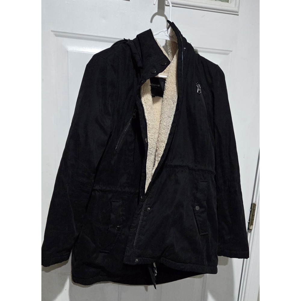 Liz Claiborne Outwear Black Sherpa Lined Parka Coat Women XL W/ Removable Hood